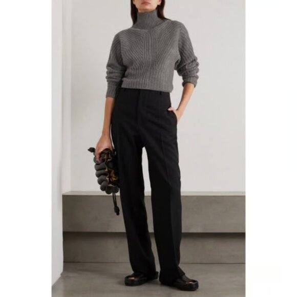 THEORY Sculpted Sweater Cropped Airy Wool Cashmere Grey Melange Women's Petite P - Picture 3 of 9